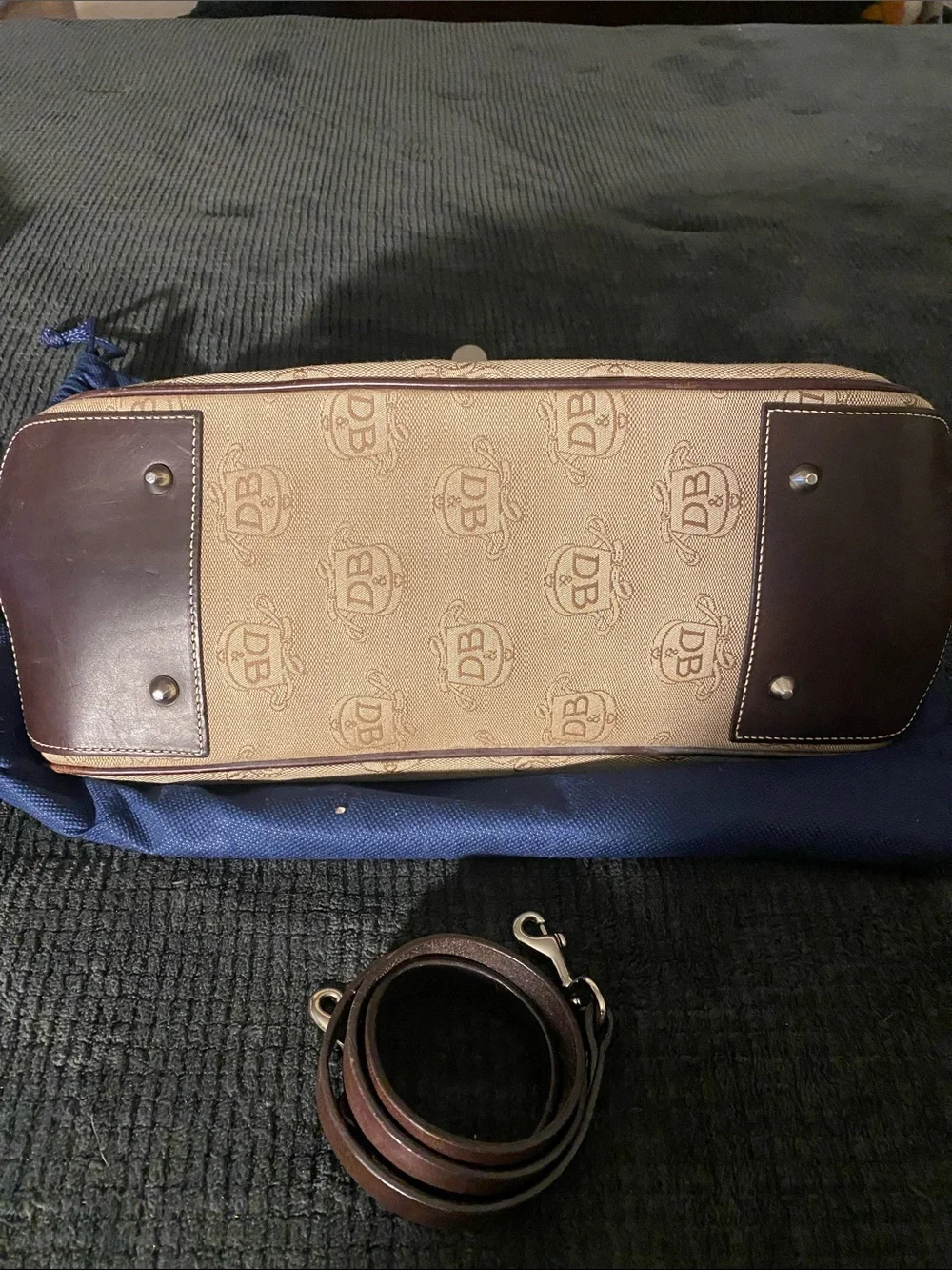 Dooney & Bourke Tan Canvas Satchel with Brown Leather Trim